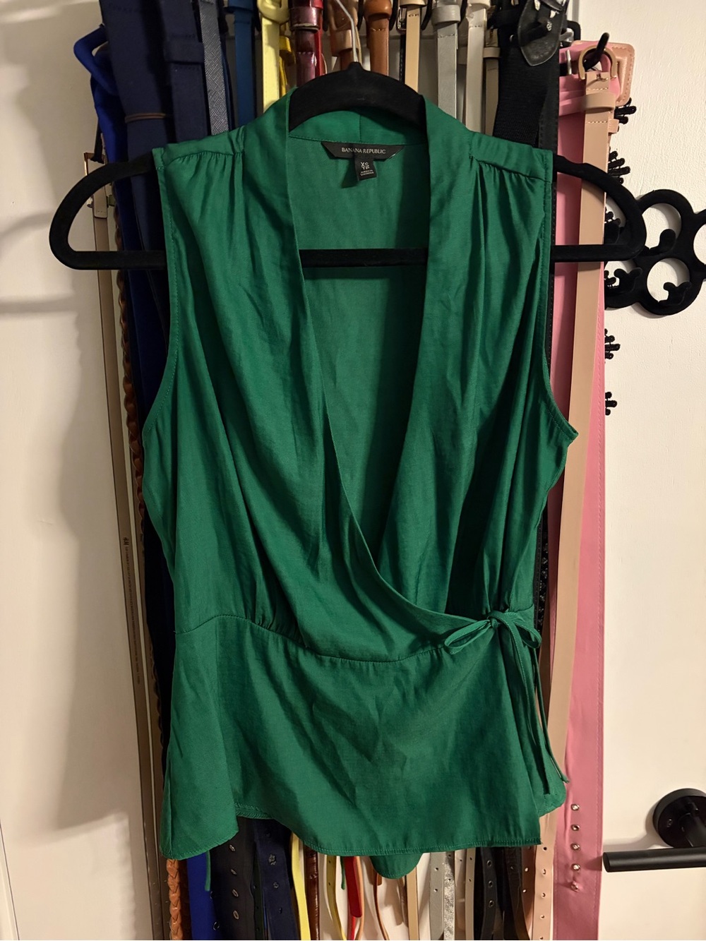 Banana Republic Emerald Green Sleeveless Wrap Blouse